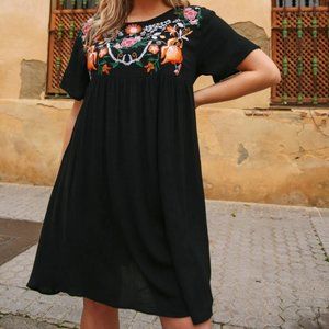 Plus Size Black Senorita Smock Dress